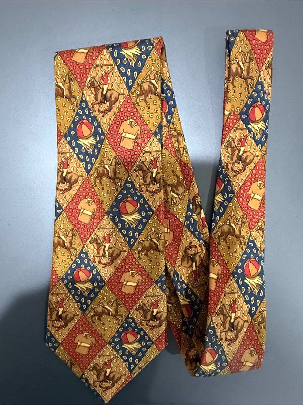 Celine Paris Men's Silk Tie Woven Geometric Horse Logo Multicolor Spain